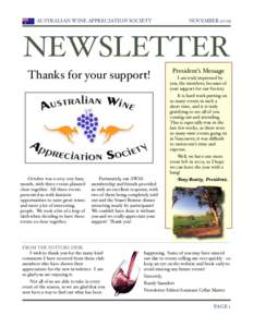AUSTRALIAN WINE APPRECIATION SOCIETY 
  NOVEMBER 2009 NEWSLETTER Thanks for your support!