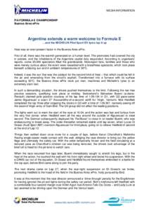 MEDIA INFORMATION  FIA FORMULA E CHAMPIONSHIP Buenos Aires ePrix  Argentina extends a warm welcome to Formula E