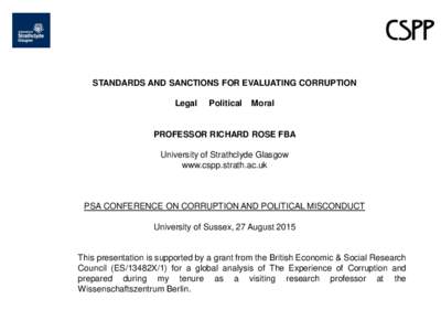 STANDARDS AND SANCTIONS FOR EVALUATING CORRUPTION Legal Political  Moral