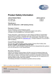 Product Safety Information Jotron Product Name Tron SART 20 Tron AIS SART  Jotron part.no