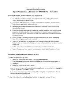 Texas Animal Health Commission  Equine Piroplasmosis Laboratory Test (TAHC 10-07) — Instructions General information, recommendations, and requirements •