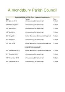 Almondsbury Parish Council PLANNING COMMITTEE (Third Tuesday of each month) Date Venue st 21 January 2014