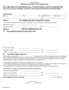 University of Missouri System - Meningococcal Vaccination Policy Compliance Form