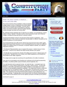 June, 2013  Volume 2, Issue 6 Why an electoral college… by Gary and Carolyn Alder