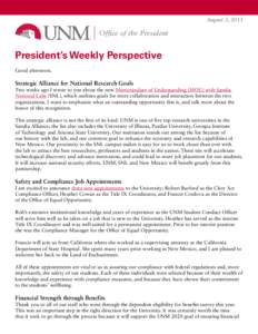 August 3, 2015  Office of the President President’s Weekly Perspective Good afternoon.