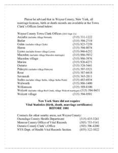 Microsoft Word - Wayne County NY Town Clerks phone contactsdoc