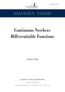 2003:320 CIV  MASTER’S THESIS Continuous Nowhere Differentiable Functions