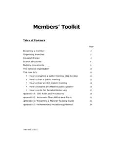 Members’ Toolkit Table of Contents Page Becoming a member