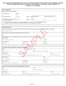 APPLICATION FOR REGISTRATION AS A FACILITY FOR THE MANUFACTURE, MODIFICATION, ASSEMBLY, REPAIR, TESTING, AND/OR INSPECTION OF HIGHWAY TANKS AND/OR TC PORTABLE TANKS PURSUANT TO CLAUSEOF CSA-B620