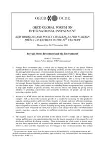 OECD GLOBAL FORUM ON INTERNATIONAL INVESTMENT NEW HORIZONS AND POLICY CHALLENGES FOR FOREIGN DIRECT INVESTMENT IN THE 21ST CENTURY Mexico City, 26-27 November 2001
