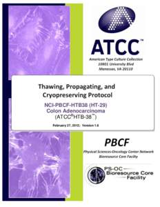 SOP:  Thawing, Propagation and Cryopreservation of NCI-PBCF-HTB38 (HT-29)