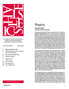 Blogging Thomas Leddy San Jose State University the AmericAN Society for AeStheticS: AN ASSociAtioN for AeStheticS,