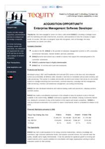 Acquisition Opportunity: Enterprise Management Software Developer