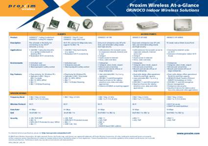 Proxim Wireless At-a-Glance  ORiNOCO Indoor Wireless Solutions Clients