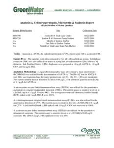 Anatoxin-a, Cylindrospermopsin, Microcystin & Saxitoxin Report (Utah Division of Water Quality) Sample Identification[removed]NA