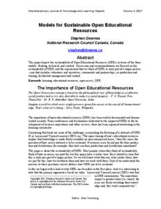 Interdisciplinary Journal of Knowledge and Learning Objects  Volume 3, 2007 Models for Sustainable Open Educational Resources