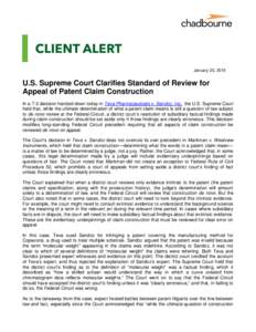 U.S. Supreme Court Clarifies Standard of Review for Appeal of Patent Claim Construction