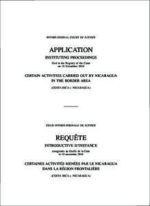 INTERNATIONAL COURT OF JUSTICE  APPLICATION INSTITUTING PROCEEDINGS filed in the Registry of the Court on 18 November 2010