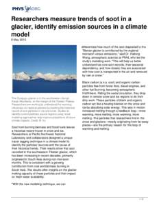 Researchers measure trends of soot in a glacier, identify emission sources in a climate model