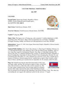 Library of Congress – Federal Research Division  Country Profile: North Korea, July 2007