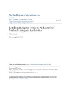Legislating Religious Freedom: An Example of Muslim Marriages in South Africa