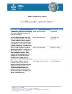 MAIZE CGIAR Research Program  Successful Proposals: 2013 Competitive Grants Initiative Project Proposal