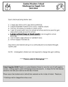 Linden Meadows School Kindergarten Supply List[removed]