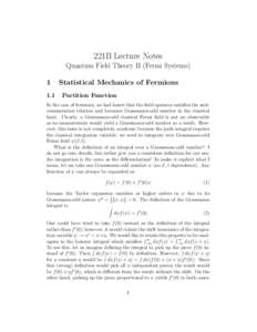 221B Lecture Notes Quantum Field Theory II (Fermi SystemsStatistical Mechanics of Fermions