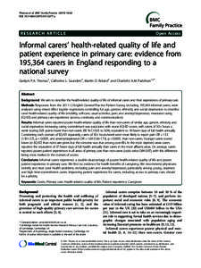 Informal carers’ health-related quality of life and patient experience in primary care: evidence from 195,364 carers in England responding to a national survey