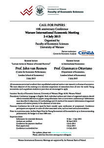 CALL FOR PAPERS  10th anniversary Conference Warsaw International Economic Meeting 2-4 July 2015