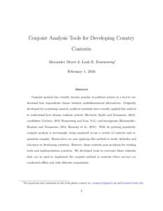 Conjoint Analysis Tools for Developing Country Contexts Alexander Meyer & Leah R. Rosenzweig∗ February 1, 2016  Abstract