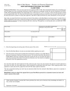 RPDIntState of New Mexico - Taxation and Revenue Department NEW SUSTAINABLE BUILDING TAX CREDIT CLAIM FORM