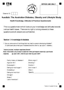 OFFICE USE ONLYObserver ID  Ausdiab: The Australian Diabetes, Obesity and Lifestyle Study