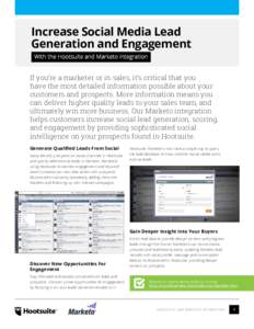 Increase Social Media Lead Generation and Engagement  With the Hootsuite and Marketo integration  If you’re a marketer or in sales, it’s critical that you have the most detailed information possible about your