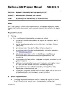 California WIC Program Manual SECTION: WICBREASTFEEDING PROMOTION AND SUPPORT