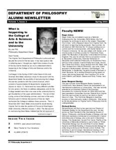 DEPARTMENT OF PHILOSOPHY ALUMNI NEWSLETTER . Volume 1, Issue 3  Spring 2003