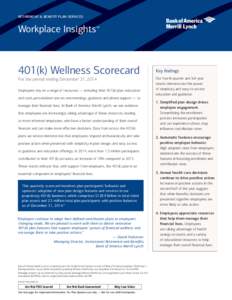 RETIREMENT & BENEFIT PLAN SERVICES  Workplace Insights™ 401(k) Wellness Scorecard For the period ending December 31, 2014