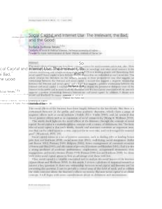 Sociology Compass): 599–611, soc4Social Capital and Internet Use: The Irrelevant, the Bad, and the Good Barbara Barbosa Neves1,2* 1