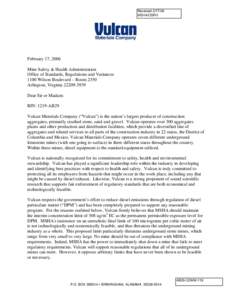 Mine Safety and Health Administration (MSHA) - Comments on Current Rule Making - Comments on FedReg[removed]Diesel Particulate - Submitted by Vulcan Materials Company