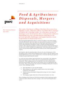 www.pwc.ie  Food & Agribusiness Disposals, Mergers and Acquisitions PwC Corporate Finance