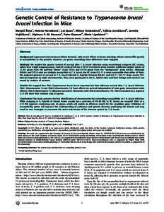 Genetic Control of Resistance to Trypanosoma brucei brucei Infection in Mice Matya´sˇ Sˇı´ma1, Helena Havelkova´1, Lei Quan2, Milena Svobodova´3, Tatˇa´na Jarosˇı´kova´4, Jarmila Vojtı´sˇkova´1, Alphons 