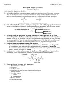 OCHeM.com  ©1999 Thomas Poon Amino Acids, Peptides, and Proteins Learning Objectives