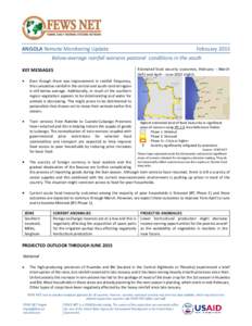 ANGOLA Remote Monitoring Update  February 2015 Below-average rainfall worsens pastoral conditions in the south Estimated food security outcomes, February – March