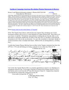 Southern Campaign American Revolution Pension Statements & Rosters Bounty Land Warrant information relating to Thomas Holt VAS1588 Transcribed by Will Graves vsl 4 files[removed]