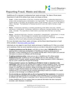  	
  	
   	
      Reporting Fraud, Waste and Abuse