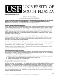 Effective Date: September 23, 2013 NOTICE OF PRIVACY PRACTICES USF HIPAA COVERED HEALTH CARE COMPONENTS THIS NOTICE DESCRIBES HOW MEDICAL (PERSONAL HEALTH) INFORMATION ABOUT YOU MAY BE USED AND DISCLOSED, AND HOW YOU CAN