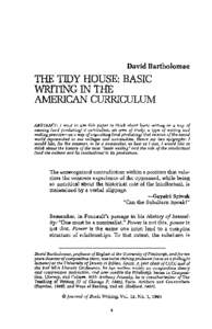 David Bartholomae  THE TIDY HOUSE: BASIC WRITING IN THE .AfvfERICAN CURRICULUM