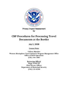 Department of Homeland Security Privacy Impact Assessment CBP Procedures for Processing Travel Documents at the Border