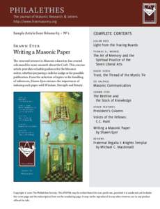 PHILALETHES  The Journal of Masonic Research & Letters http ://www.freemasonry.org  Sample Article from Volume 63  •  No- 1