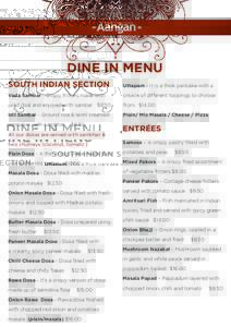 Exquisite Indian Cuisine ® DINE IN MENU SOUTH INDIAN SECTION